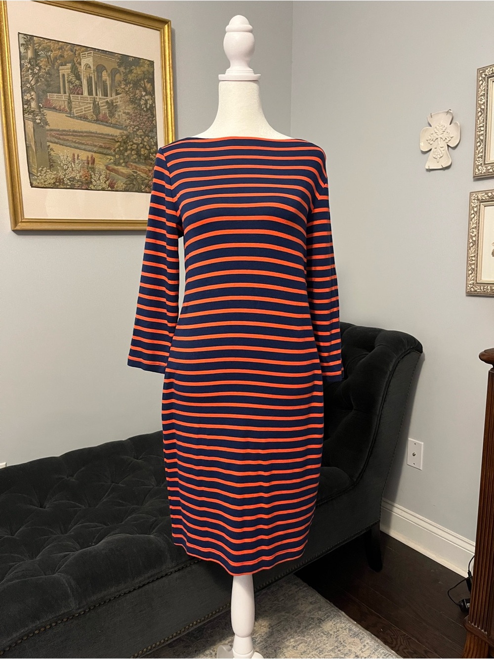 GAP Navy and Orange Striped Midi Dress